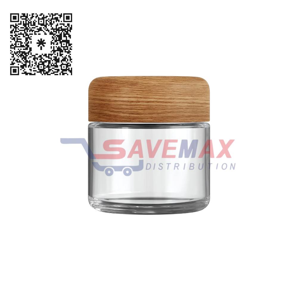 S05323 GLASS JAR 2OZ CHILD PROOF WOOD - Image 1