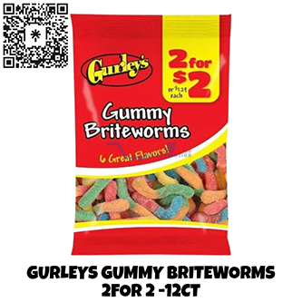 GURLEYS GUMMY BRITEWORMS 2FOR 2 -12CT