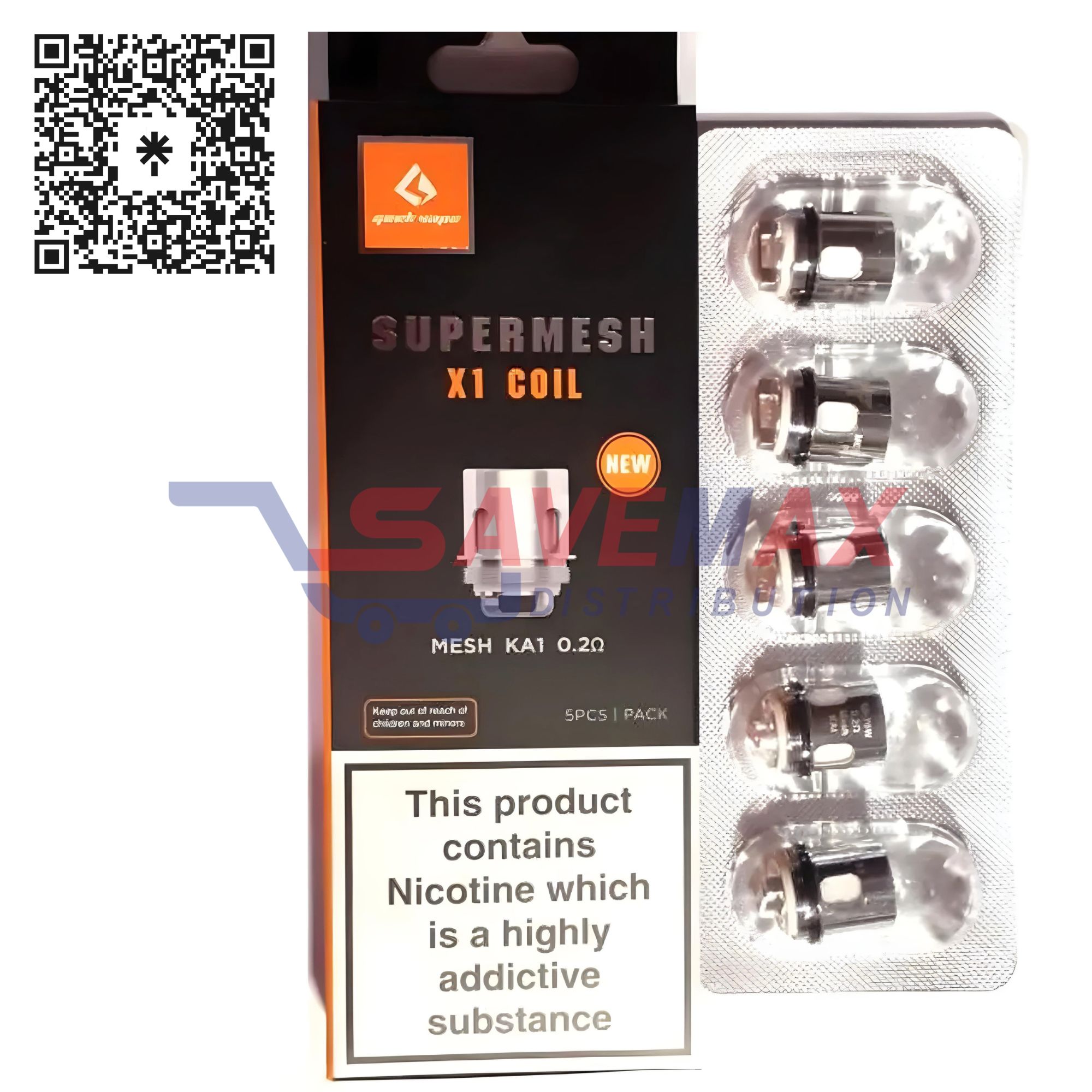 S01084 GEEKVAPE SUPERMESH X1 0.2 COILS 5CT - Image 1