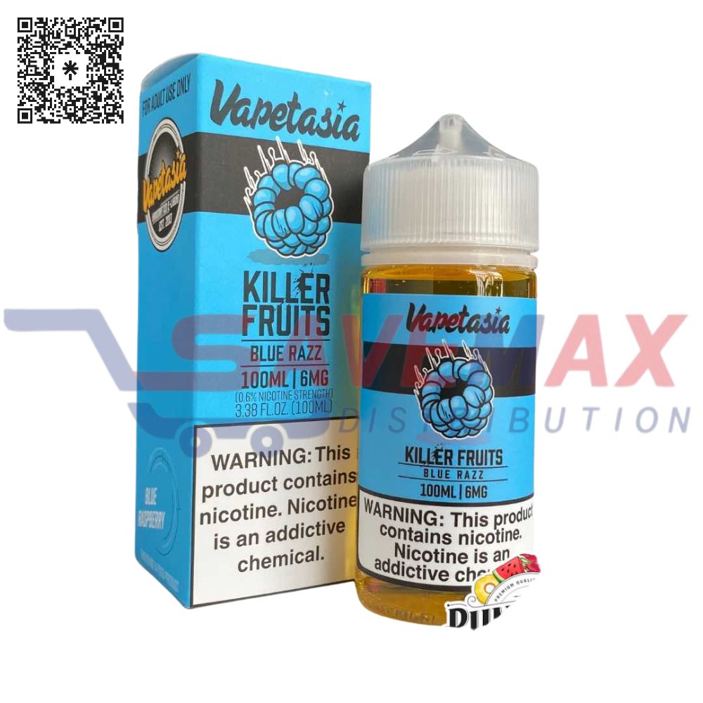 S01352 VAPETASIA KILLER FRUITS BLUE RAZZ 100ML 6MG - Image 1