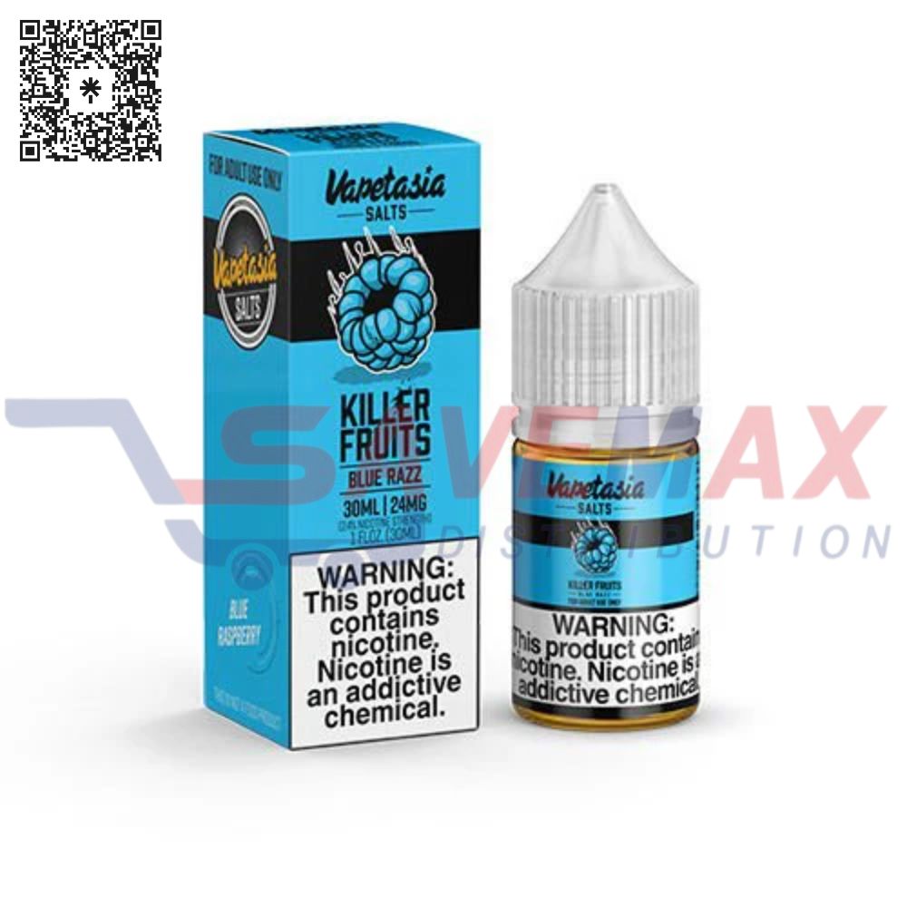 S01378 VAPETASIA ICED KILLER FRUITS BLUE RAZZ 30ML 48MG SALT NIC - Image 1
