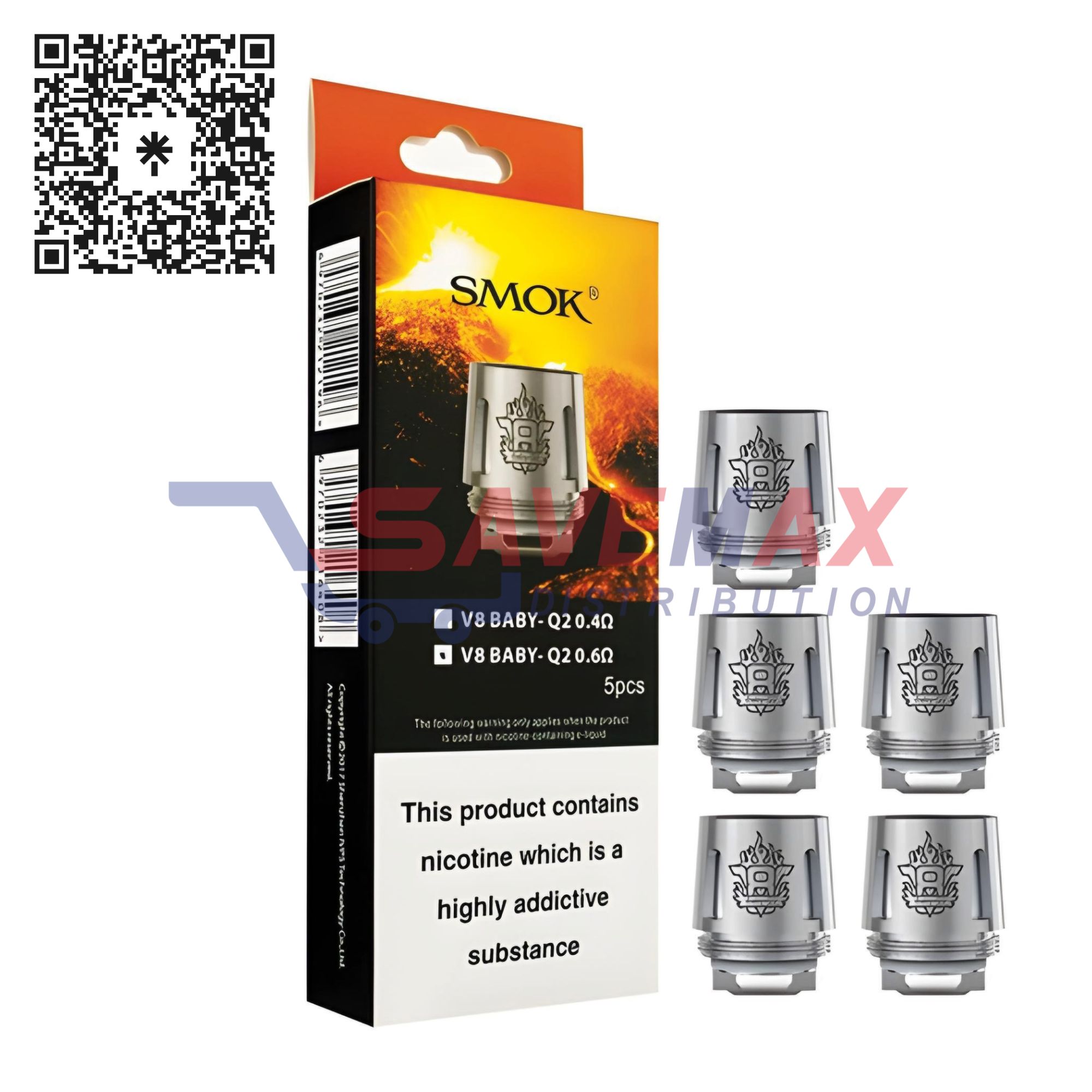 S01488 SMOK V8 BABY Q2 0.4 COILS 5CT - Image 1