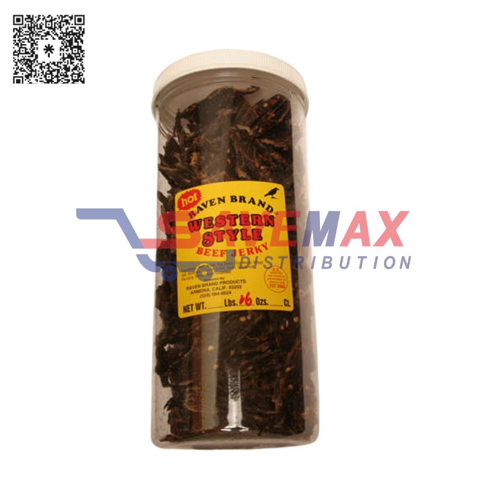 xr:d:DAF-kQ9IrXw:998,j:6270558361203916703,t:24031519 RAVEN BRAND WESTERN STYLE BEFF JERKY HOT HOT 32CT - Image 1