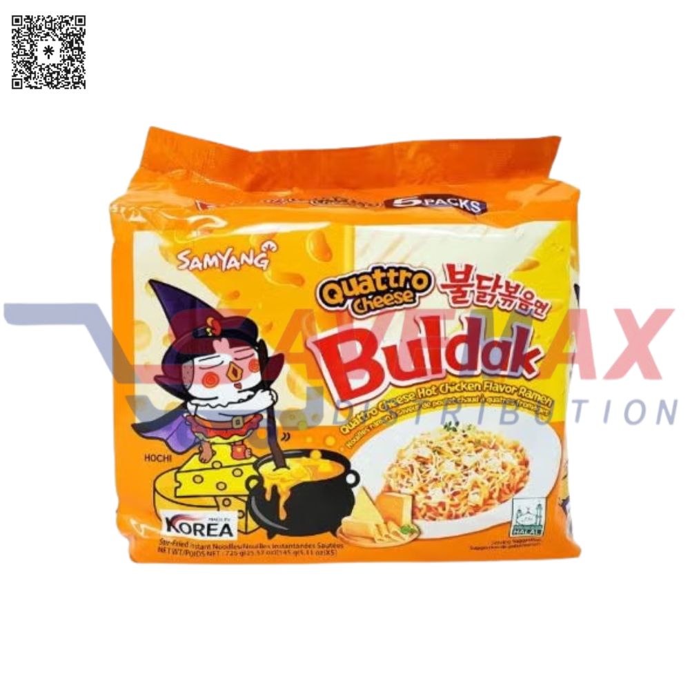 S11076 SAMYANG BULDAK QUATTRO CHEESE SPICY RAMEN BAGS 8/5PK 130G - Image 1