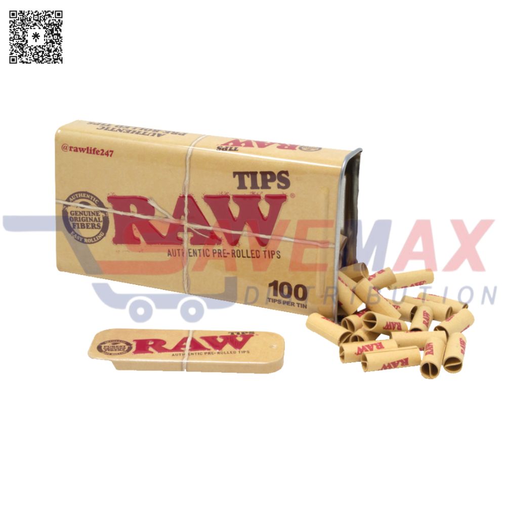 S03528 RAW PRE-ROLLED TIPS IN TIN 100/TIN 6/DISP - Image 1