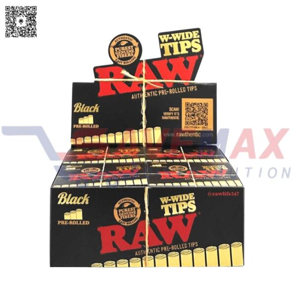 RAW PREROLLED W-WIDE TIPS BLACK 18/20CT