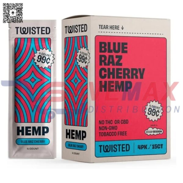 TWISTED HEMP WRAPS BLUE RASP/CHERRY PP99 15/4PK