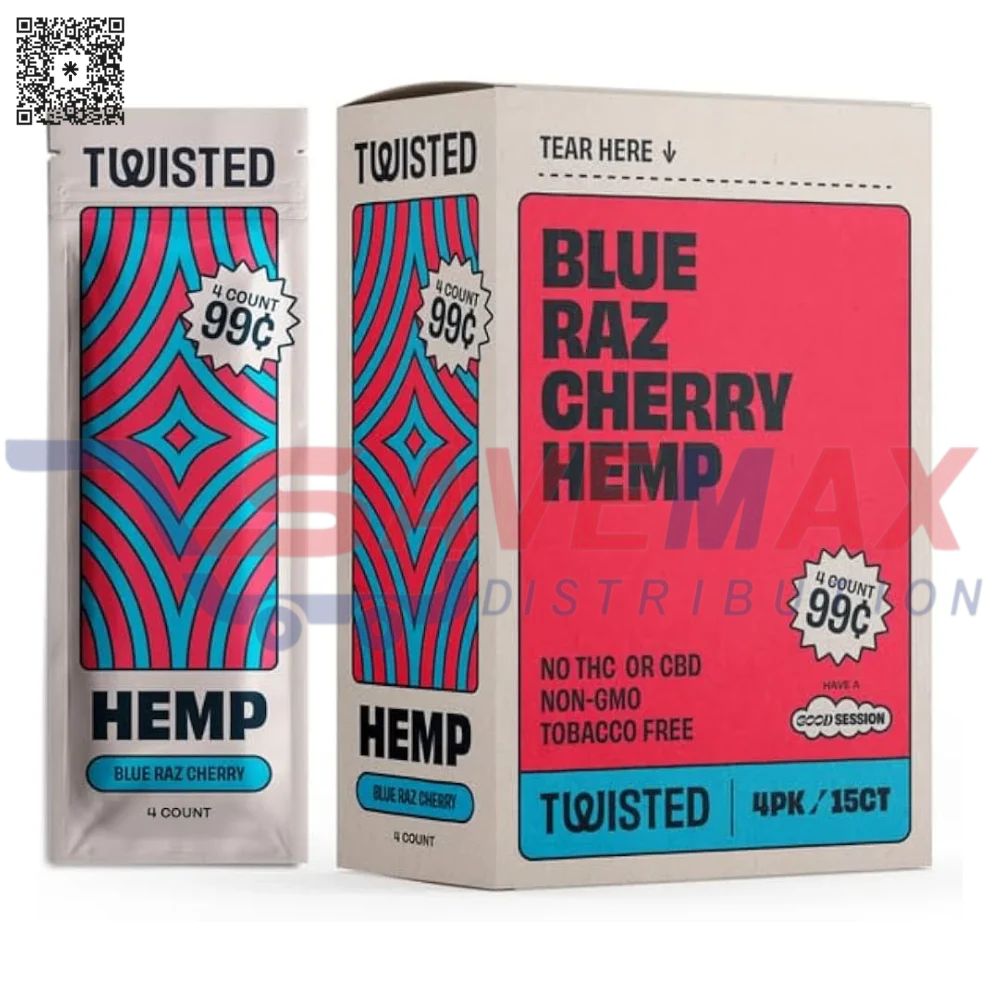S05502 TWISTED HEMP WRAPS BLUE RASP/CHERRY PP99 15/4PK - Image 1